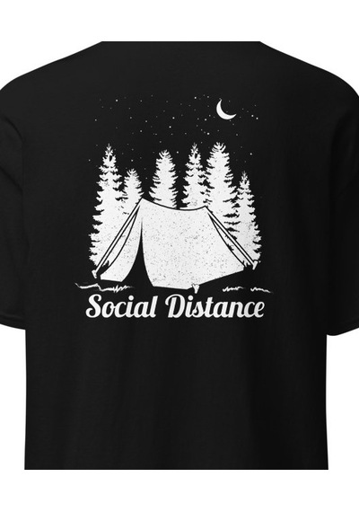 Wildstyle Social Distance Kamp Çadır Orman Doğa Sessizlik Baskılı Unisex Pamuklu Tişört Siyah