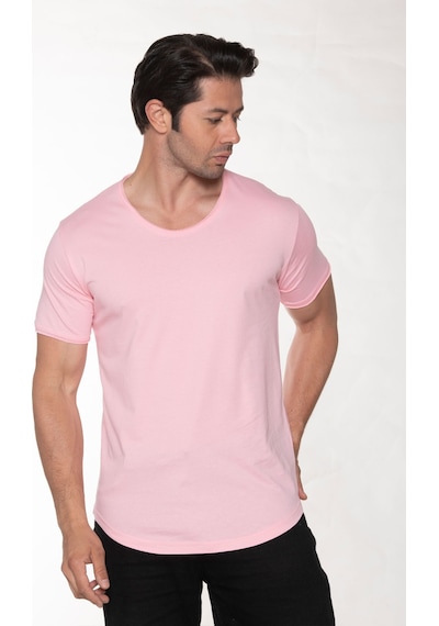 Black Horn Erkek Geniş Yaka %100 Pamuk Salaş T-shirt Pembe