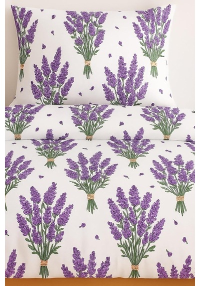 Ezgi Çift Kişilik Desenli Nevresim Takımı, Lavanta Motifli, 200 X 230 Cm, 2 Adet Kapaklı Yastık Kılıfı, Mor Çok Renkli