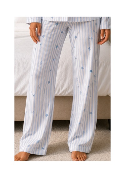 Fit Women Kadın Uzun Kol Pamuklu Mavi Pijama Takımı