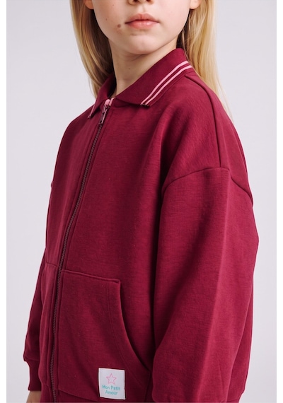 Defacto Polo Yaka Cepli Kalın Sweatshirt Hırka Kız Bebek I0629a526aubr239 Bordo-br239