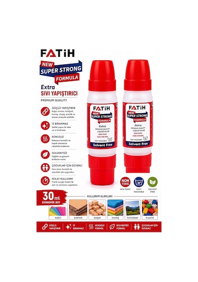 Sıvı Yapıştırıcı Çift Uçlu Şeffaf 30ml 2 Adet Fatih Çift Taraflı Uhu Kağıt Karton Yapıştırıcısı Okul Büro Ofis