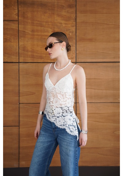 Verymoda Askılı Brode Bluz - D2965 Krem