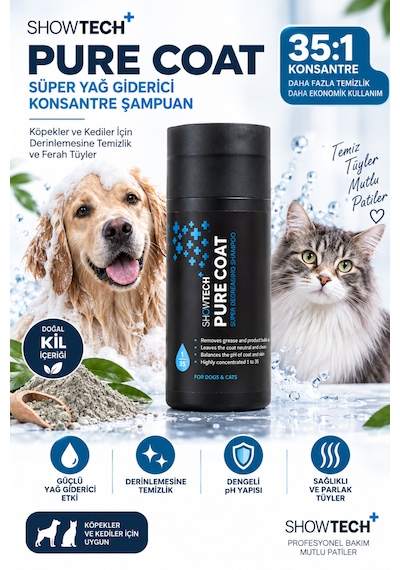 Showtech Pure Coat Yağ Giderici Kedi Köpek Şampuanı 100 Ml - 35:1 Konsantre