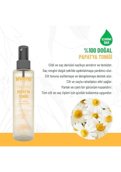 Siveno%100 Doğal Papatya Suyu Aydınaltma Etkili Arındırıcı Rahatlatığı Saç Ve Cilt Toniği 150 Ml