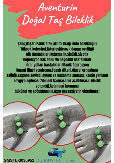 Gümüştel El Sanatları Sertifikalı Aventurin Taşı Doğal Taş Bileklik Aaa Kalite Çok Renkli