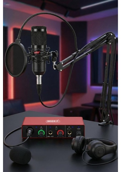Midex Stüdyo Ekipmanları Style Paket-2 Bm800 Mikrofon Ses Kartı Stüdyo Kayıt Seti