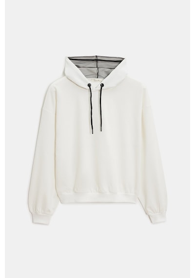 Sââde Kadın Oversize Kapüşonlu Basic Hoodie Sweatshirt Ekru