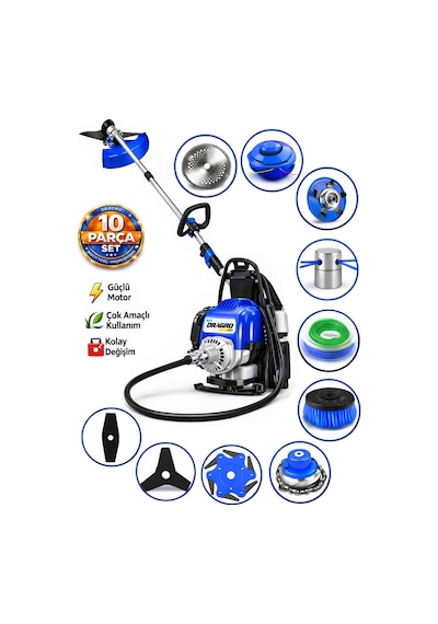 Dragro German Drg-10 + Sırt Tipi Benzinli Ot Çalı Çim Biçme Tırpanı + Full Set Hediyeli M