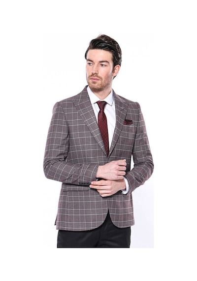 Wessi Ekose Slim Fit Bordo Erkek Ceket - Wessi Bordo