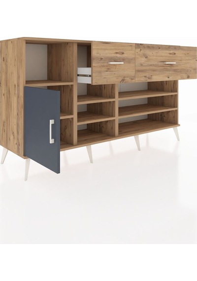 Kronos Konsol 6 Raflı 2 Çekmeceli Tek Kapaklı 176x59x99 Çam-antr Çam-antrasit/çam