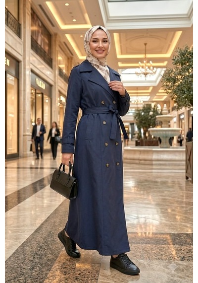 Hb Harma Time Butik Kadın Çift Düğmeli Kuşaklı Astarlı Bondit Lacivert Trençkot Lacivert Lacivert Hb Harma Time Butik Kadın Çift Düğmeli Kuşaklı Astarlı Bondit Lacivert Trençkot Lacivert Lacivert