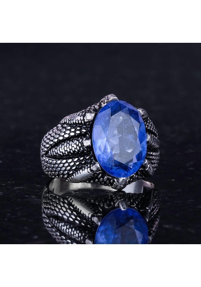 Sterling Gümüş Pençe Yüzük İle Oluşturulmuş Lacivert Paraiba Taşı Kova Burcu İçin El Yapımı Yüzük Gümüş