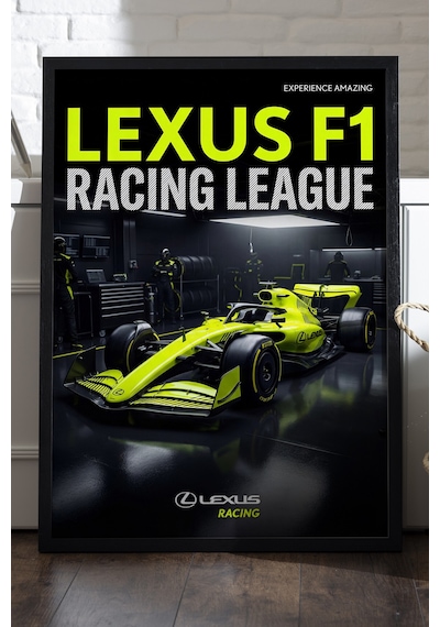 Lexus F1 Siyah Ahşap Çerçeveli Poster, Dekoratif Formula 1 Duvar Tablosu