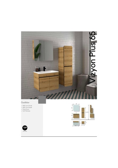 Evros Vizyon Plus 65 Cm Banyo Dolabı Boy Dolabı Dahil Meşe