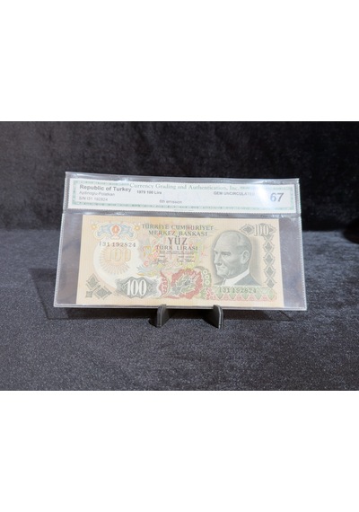 Türkiye 1979 100 Türk Lirası 6. Emisyon Cga 67 Gem Uncırculated Atatürk & Ağrı Dağı