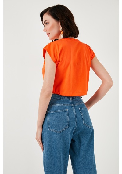 Lela Bisiklet Yaka % 100 Pamuk Crop Bayan T Shirt 5865587 Oranj