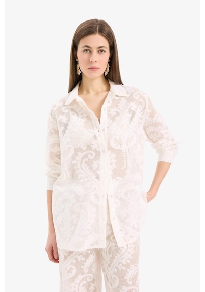 DeFacto Regular Fit Dantel Detaylı Plaj Gömleği-Fall in Love D9768AX25SMWT16 Beyaz