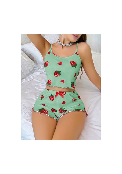Lily Bianca Nightwear Askılı Göbek Kısmı Dekolteli Fiyonk Detaylı Ve Şortlu Penye Gecelik Yeşil Lily Bianca Nightwear Askılı Göbek Kısmı Dekolteli Fiyonk Detaylı Ve Şortlu Penye Gecelik Yeşil