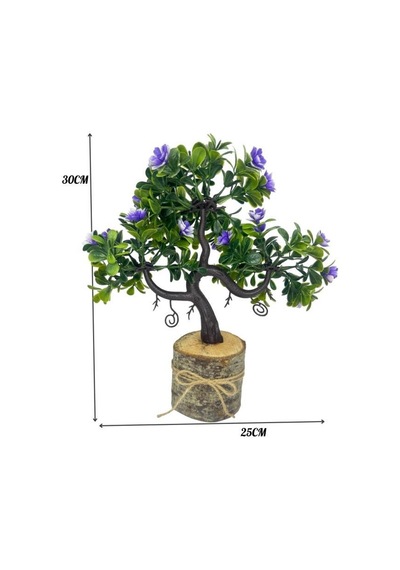 Yapay Çiçek Mor Çiçekli Bonsai Ağacı Dekoratif Kütük Saksıda Yapay Ağaç Bonzai Losus Çiçekli
