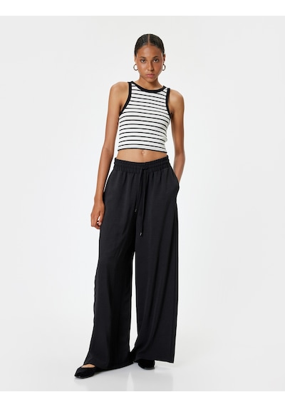 Koton Crop Üst Kolsuz Slim Fit Bisiklet Yaka Ekru Çizgili 4sal30313ık
