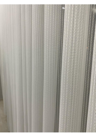 4042 Gümüş Simli Desenli Modern Ekru Tül Perde 1/3 Sık Pileli Ekru-gümüş