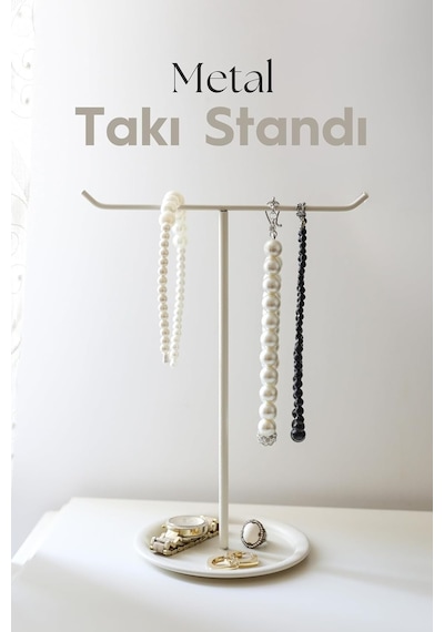 Takı Standı, Takılık, Küpelik, Bileklik, Kolye Seti - Aksesuar Düzenleyici Krem