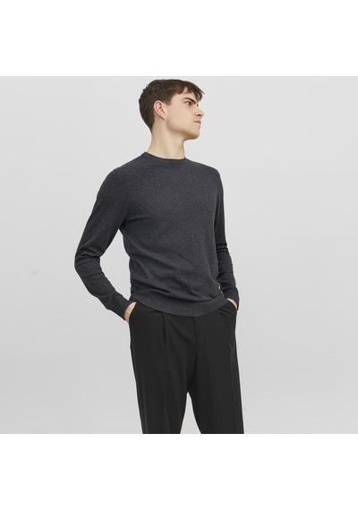 Jack & Jones Erkek Bisiklet Yaka Triko Kazak - Emil - 12208364 Dark Grey Melange