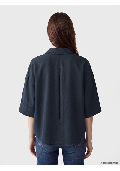 Lcw Vision Lacivert Oversize Kadın Jean Gömlek