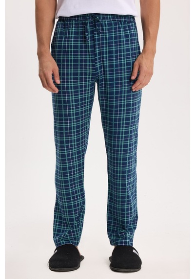 Tudors Erkek Standart Fit Normal Kesim Pamuklu Kareli Beli Bağcıklı Cepli Lacivert Pijama Altı-51263