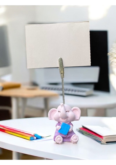 Minik Tatlı Kawaii Kitaplı Yavru Fil Fotoğraf Not Tutacağı Ofis Masası Hediye Tutucu Tutacak Pembe