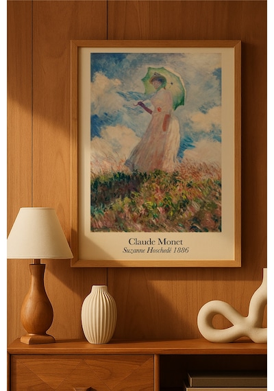 Claude Monet Doğal Ahşap Çerçeveli Poster, Dekoratif Sanatsal Duvar Tablosu