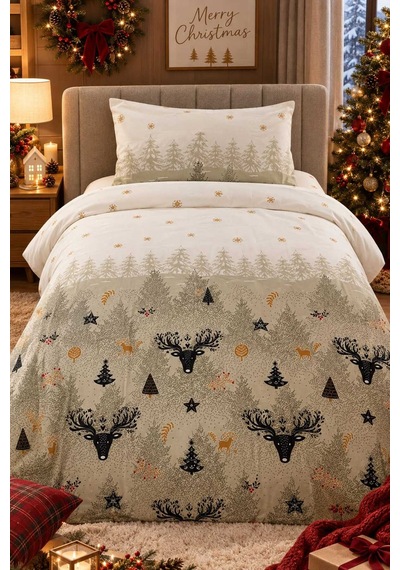 Cotton Star Ranforce Tek Kişilik Nevresim Takımı Suyeşili New Year Yeşil - 938107579 Yeşil
