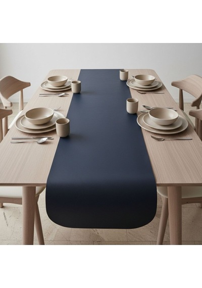 1 Adet Deri Runner Oval Kenarlı-40x140 Cm Lacivert