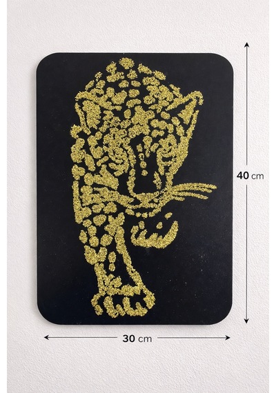 Leopar Figürlü Sim Detaylı Mdf Duvar Tablosu Modern Dekoratif Duvar Dekoru Siyah
