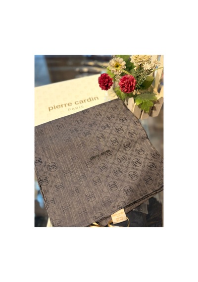 Pierre Cardin Pamuk İpek 100x100 Monogram Eşarp Koyu Gri - 974 Koyu Gri - 974