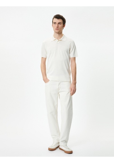 Koton Polo Yaka Triko Kazak Slim Fit Kısa Kollu Kırçıllı Ekru 4sam70008ht Ekru