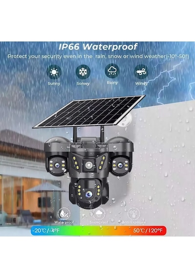 Rxg 3 Kameralı Solar Güvenlik Kamerası 4g Sim Kartlı Ptz Hareketli Gece Görüşlü Güneş Panelli Kamera