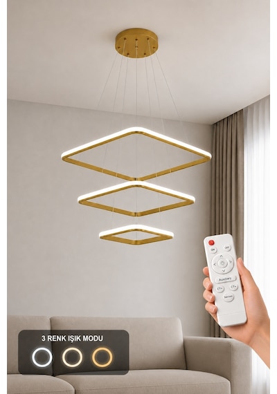 AvizeGO Melo 3'lü Led Sarkıt Avize 3 Renk Kumandalı Eskitme