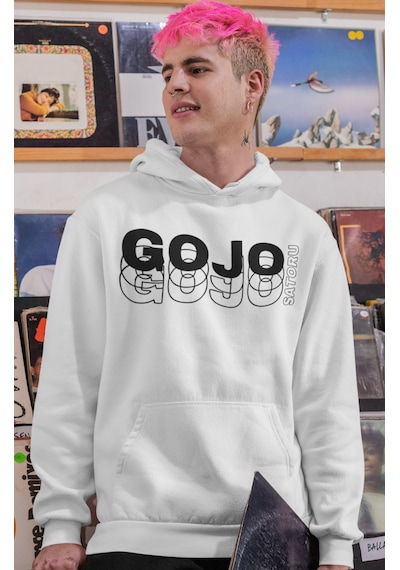 Sevbano Jujutsu Kaisen Gojo Satoru Anime Sırt Baskılı Unisex Oversize Pen beyaz