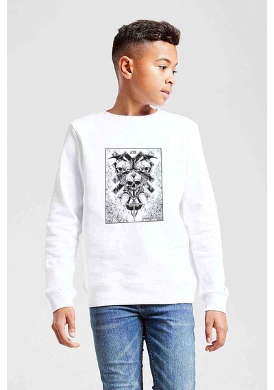 Tshirthane Sevenfold A7X Kuru Kafa Baskılı Unisex Çocuk Beyaz Sweatshirt Beyaz