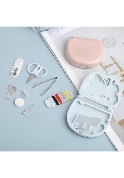 Mini Dikiş Seti Pratik Taşınabilir Plastik Kutu İçinde Acil Onarım Ve Dikiş Malzemeleri