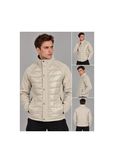 Hk Premium Slim Fit Prada Kumaş Şişme Desenli Mont Bej