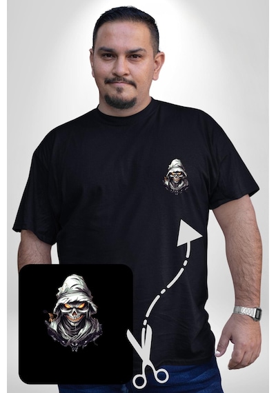 Angemiel Kasaba Kurukafa Ninja Siyah Büyük Beden Kadın Basic Minimal Baskılı Tişört Siyah