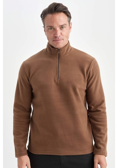 DeFacto Kahverengi Tüylenme Yapmayan Soğuk Geçirmez Regular Fit Dik Yaka Fermuarlı Polar Sweatshirt Y3996AZNSBN267