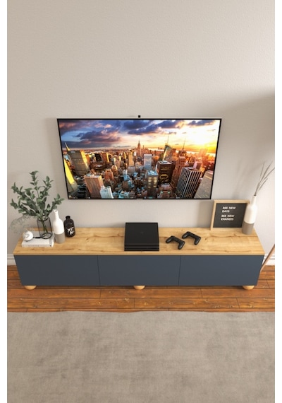 B3 Concept Nort Serisi Antrasit Safir Meşe 3 Kapaklı Tv Ünitesi