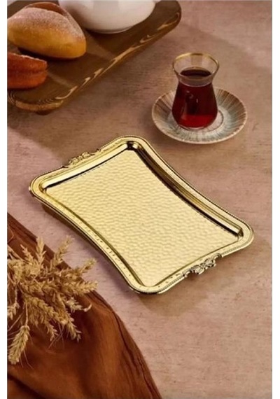 Akıllıelma-ckr3341 Sunum Tepsisi Dövme Desenli Dikdörtgen Altın 0140 Altın