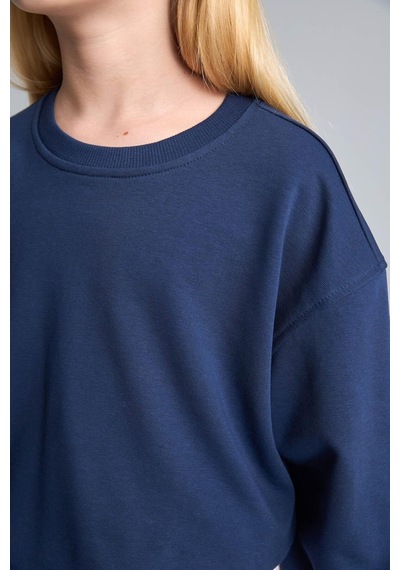 Defacto Relax Fıt Bisiklet Yaka Lacivert Sweatshirt Kız Çocuk E6842a826aunv241 Lacivert-nv241