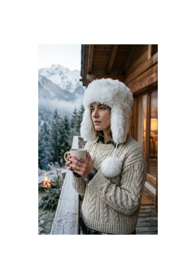 Emybox Rus Şapkası Kadın Ushanka Kürk Kalpak - Soğuk Geçirmez Kulaklı Ponponlu Kışlık Şapka Beyaz