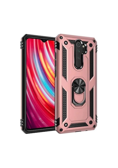 Kilifone - Redmi Note 8 Pro Uyumlu Kılıf Koruyucu Yüzüklü Çift Katman Vega Kapak - Rose Gold - T10696
